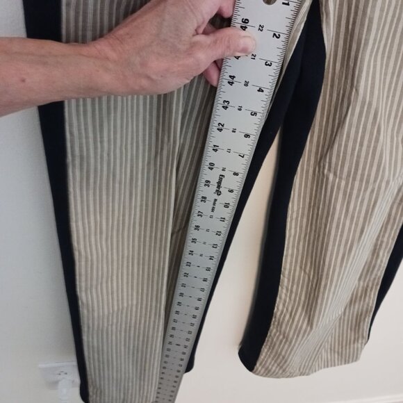 Zara, Mixed Media Pull On Pants (M) Stretch Waist Deep Navy/Khaki & White Stripe - Picture 9 of 15